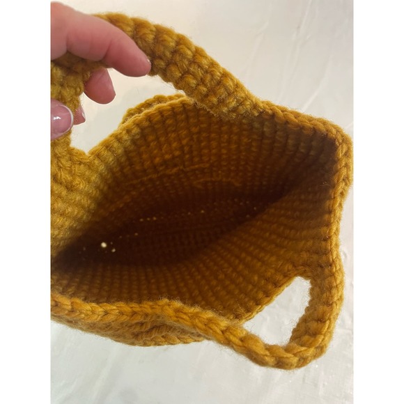 Handmade Crocheted Mustard Handbag Purse GUC BOHO Vintage - Picture 4 of 6